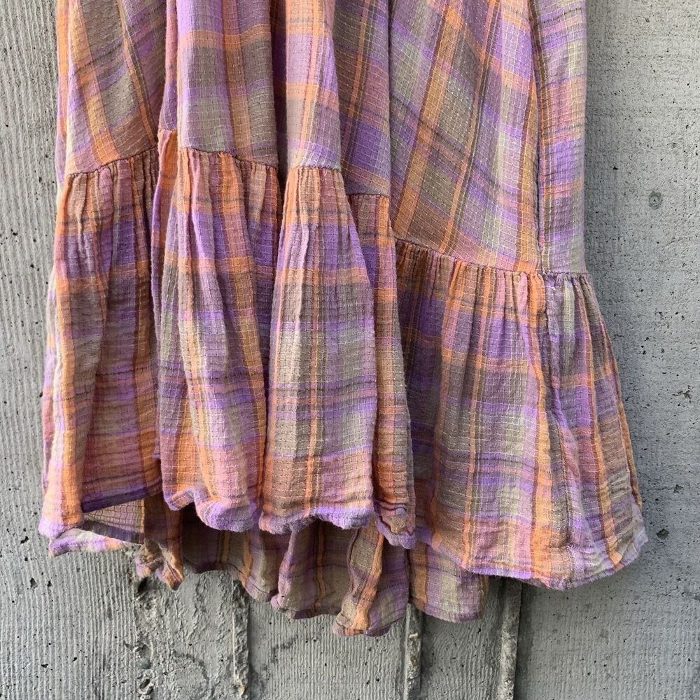 Free People Amelie Mini Dress Tiered Gauzy Plaid Picnic Prairie Western Boho XS - Picture 10 of 12